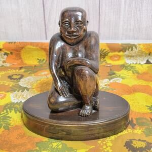 Vintage Carved Wooden Figure Sculpture MCM Kitsch Folk Art Shelf Decor